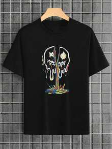 Hombres Camiseta con estampado de dibujos animados - Negro - Ver 1