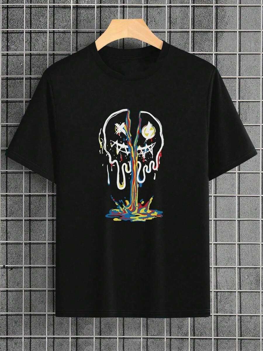 Hombres Camiseta con estampado de dibujos animados - Negro - Ver 1