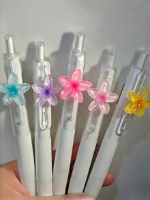 3pcs Fresh Floral Smooth Writing Retractable Ballpoint Pens, Black Ink Daily Office Signature Pens, Portable Slim Plastic Gel Pens, Office Stationery Supplies Small Gift - Flowers - View 5