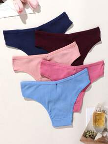 5pcs/Set Women's Comfortable Panties Set, Letter Waistband Seamless Solid Color Underwear - Multicolor - View 3