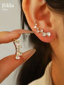 Hihho 1 Pair White Zirconia Ear Studs For Women, Elegant And Cute Jewelry Earrings Suitable For Daily Wear, Holidays And Gatherings - Earrings - View 3