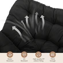 Egg-Shaped Rocking Chair With Footstool, Rattan Rocking Chair Set, Oversized Rocking Armchair, Weatherproof, With Thick Removable Cushion, Load Capacity Of 150kg, Lounge Chair For Garden, Balcony, Living Room - Black Rattan + Black Mat - View 5