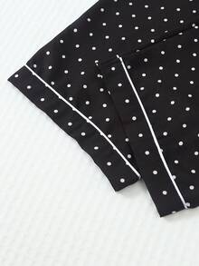 2pcs Set Comfortable Mini Polka Dot Print Short Sleeve Top And Bow Long Pants Women's Pajama Set Loungewear - Black - View 7
