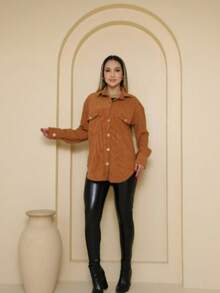 Oversized Corduroy Shirt – The Touch Of Style Your Wardrobe Was Missing - 駝色 - 查看 1