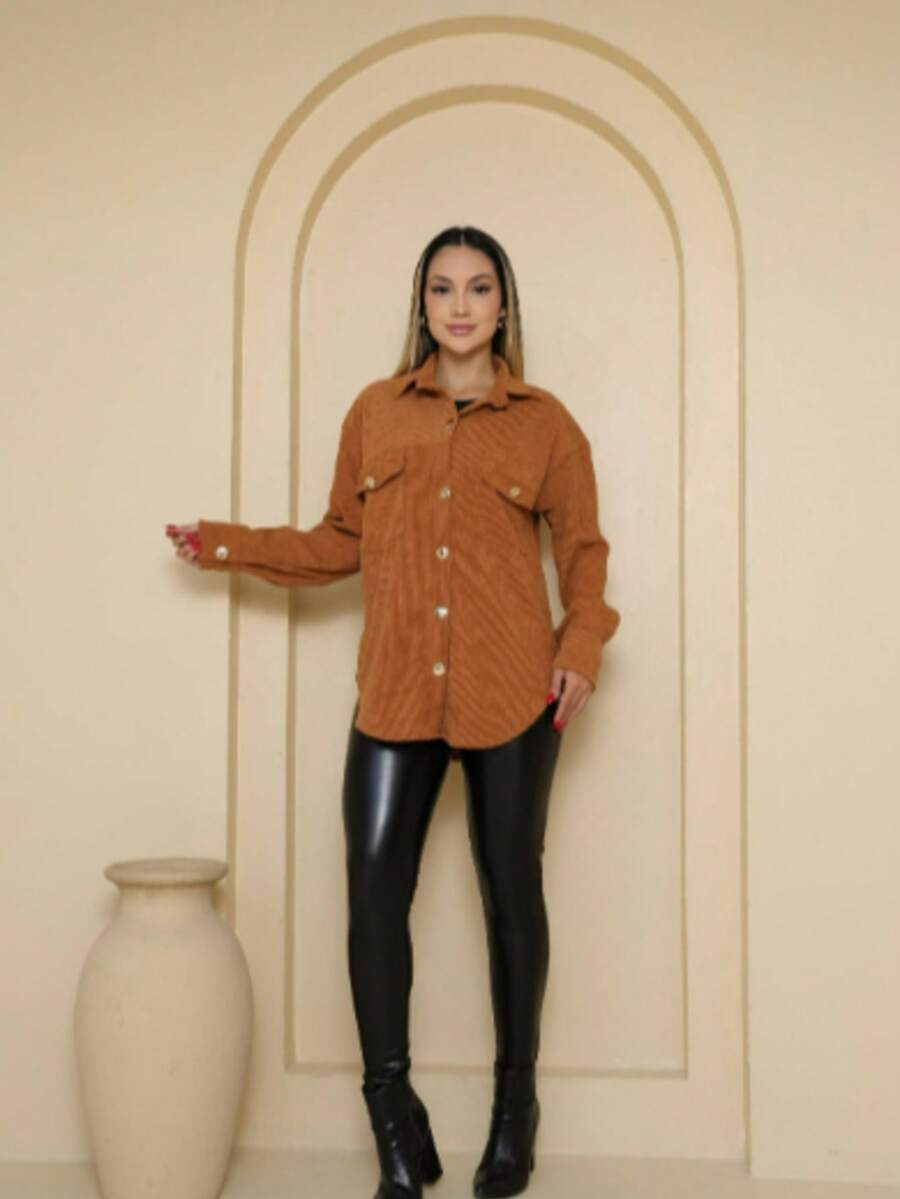 Oversized Corduroy Shirt – The Touch Of Style Your Wardrobe Was Missing - 駝色 - 查看 1