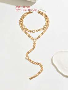 1pc Minimalist Elegant Multi-Layer Y-Shaped Tassel Chain Long Necklace, Suitable For Daily Outfit, Fashionable & - Golden - View 6