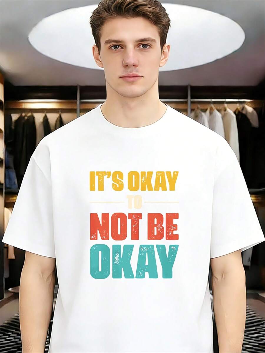 Está Bien No Estar Bien: Camisetas Divertidas y Únicas para Hombres, Algodón, Cuello Redondo, Manga Corta, Ideales para Moda Diaria, Deportes al Aire Libre, Fiestas Informales y Tiempo de Oc - Blanco - Ver 1