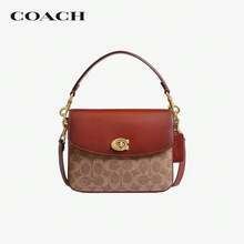 Coach Cassie 20 Women's Classic Signature Logo Colorblock Chain Coated Canvas & Leather Small Satchel Shoulder Bag, Red - Red - View 7