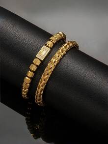 3 pezzi Braccialetto in stile europeo e americano unico in filo d'acciaio intrecciato, braccialetto in acciaio inossidabile con design fatto a mano con corona vintage e perline di strass, adatto per uomini e donne (le perline del braccialetto a corona sono abbinate e combinate casualmente) - Multicolore - Visualizzare 6