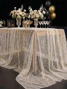 1件金色箔網格桌布，雙面聚酯纖維桌巾，220*130cm，婚禮裝飾、新娘派對裝飾、生日派對裝飾、宴會桌裝飾、週年紀念裝飾、桌面裝飾 - 金箔 - 查看 7