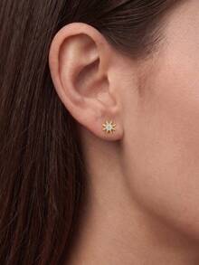 18K Gold Plated S925 Silver Celestial Star CZ Stud Earrings, Elegant Minimalist Hypoallergenic Accessories With Gift Box For Women - Gold - View 4