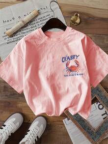 Unisex Plus Size T-Shirt With Anchor And Crab Wave Print On Both Sides, Round Neck, 180g Cotton, Beach Style, Summer Casual - 粉色 - 查看 2