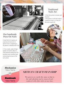 10件裝休閒風手工穿戴甲，Polygel美甲套組，金色十字架、綠色花卉、綠色、白色、棕色指甲油，清新風格，附美甲工具，3種尺寸可選，杏仁形、鴨嘴形、棺材形，適合派對、跳舞、日常配戴 - 彩色 - 查看 5