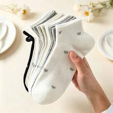 5 Pairs Women's Small Bow Print Ribbed Mesh Breathable Short Socks, Versatile For Commuting, Office, Student, Campus, Home, Outdoor, Walking - Multicolor - View 4