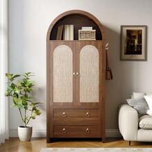 Sideboard In Wickerwork Arch Style, Double Drawers, Vintage Sideboard For Living Room And Bedroom, Storage Cabinet - Walnut - View 7