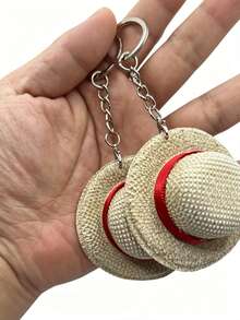 1pc Handmade Straw Hat Anime Design Keychain, Suitable For Women And Men, Cute Straw Hat Keychain, Decorative Pendant For Car Wallet Backpack, Gift For Anime Lovers, Small Straw Hat Keychain Ring Backpack Bag Charm Car Key Decoration Small Gift, Suitable For Birthday, Graduation Season, Back To School Season, School Opening Season Gift For Friends - Multicolor - View 2