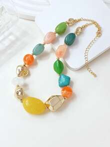 1pc Fashionable Retro Exaggerated Bohemian Style Thick Multi-Color Acrylic Beaded Necklace For Women - Multicolor - View 2