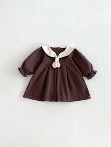 Miniweenns 1 buah Gaun Bayi Perempuan Gaya Kuliah dengan Hiasan Ruffle dan Pita, Model Putri Vintage, Lengan Panjang, Musim Semi/Gugur untuk Kembali ke Sekolah - Coffee Brown - View 10