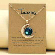 1 Retro Zodiac Moon Pendant Necklace That Glows In The Dark - Vintage Style, Zinc Alloy With Details, Adjustable Chain For Women - Ideal For Everyday Wear And Gifts - 金色金牛座 - 查看 1