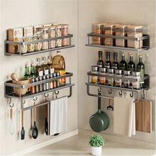 Estante de almacenamiento multifuncional con varilla para condimentos, estante de pared para condimentos, artículos de cocina, 1 unidad - 40 cm Gris - Ver 7