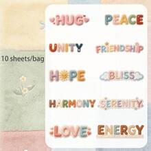 10 Sheets/Bag Sticker Pack, Weaving Words Series English Letter Theme Stickers, Scrapbook Supplies Notebook Accessories, For Decorating Cards, Photo Frames, Computers, Phone Cases, Water Bottles, Junk Journals, Pencil Cases, Suitcases, Desktop Decoration Stickers - Sticker - View 12