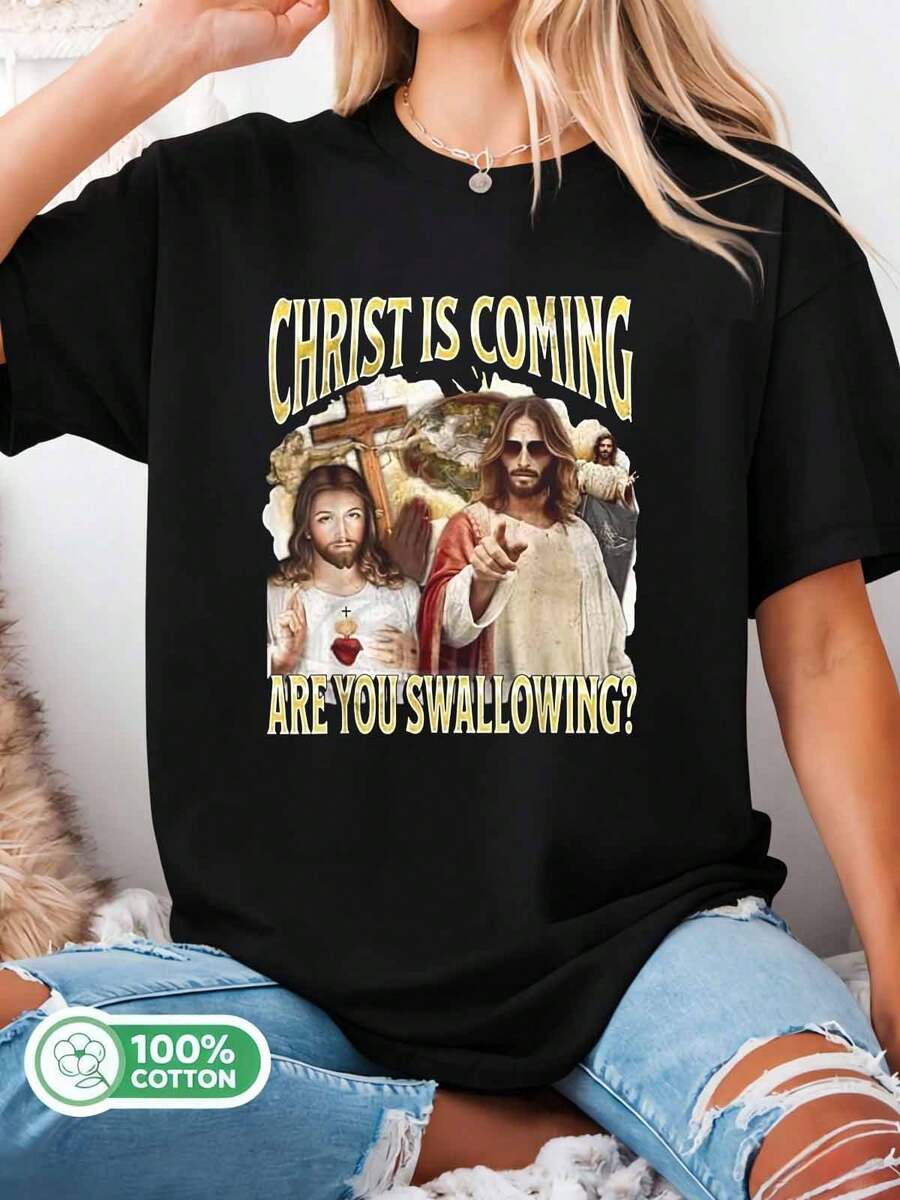 Funny Christ Is Coming Religious Humor T-Shirt - 黑色 - 查看 1