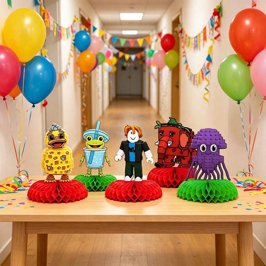 5件裝 ROBLOX 紙製遊戲主題蜂巢裝飾,主題裝飾用品 遊戲生日房間裝飾 桌上裝飾 房間裝飾 桌上中心裝飾 - Steal a Brainrot Honeycomb - 查看 1