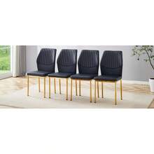 [Set Of 4] Stylish Dining Chairs In A Lightweight Luxury Style / Modern Dining Room Set / PU Backrest With Vertical Embossing + Metal Legs / Load Capacity 120 Kg, Easy To Assemble / Suitable For Dining Rooms Or Living Rooms In A Lightweight Luxury Design. - 黑+金 - 查看 9