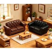 Artificial Single/Double Black Mini Sofa With Cushion, Resin Dollhouse Scene Decor, Desktop Model House Ornament, Photography Prop, Christmas Halloween Holiday Gift - Multicolor - View 2