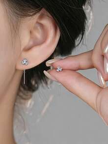 1 Pair S925 Sterling Silver Mori Style Blue Iris Ear Thread Earrings, Gentle Elegant Fresh Versatile Women's Lady Style Jewelry, Suitable For Daily Wear, Outings, Gatherings, Anniversaries, Holiday Gifts - Flowers - View 9