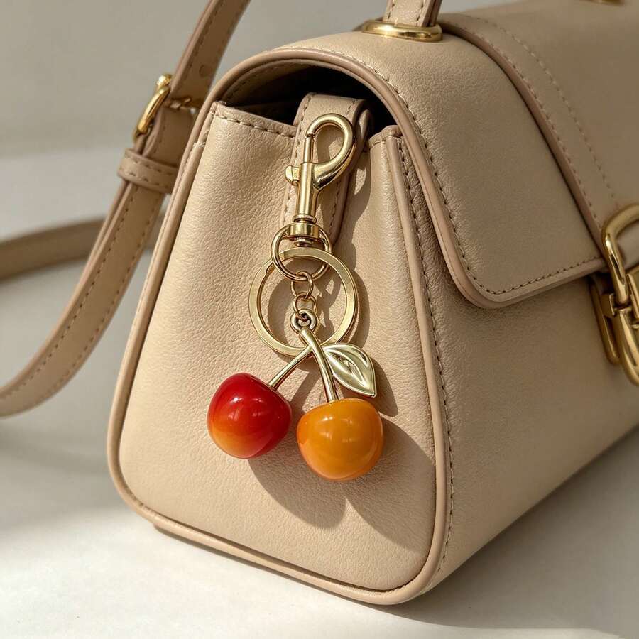 1pc High-End Orange-Red Cherry Crystal Pendant, Couple Keychain Pendant, Shiny Cherry Pendant With Clip Keychain, Charming Pendant, Car Pendant, Shiny Metal Accessory, Wallet And Bag Pendant, Ideal Gift For Girlfriend, Mother, Valentine's Day, Party, School, Exquisite Gift - Multicolor - View 1