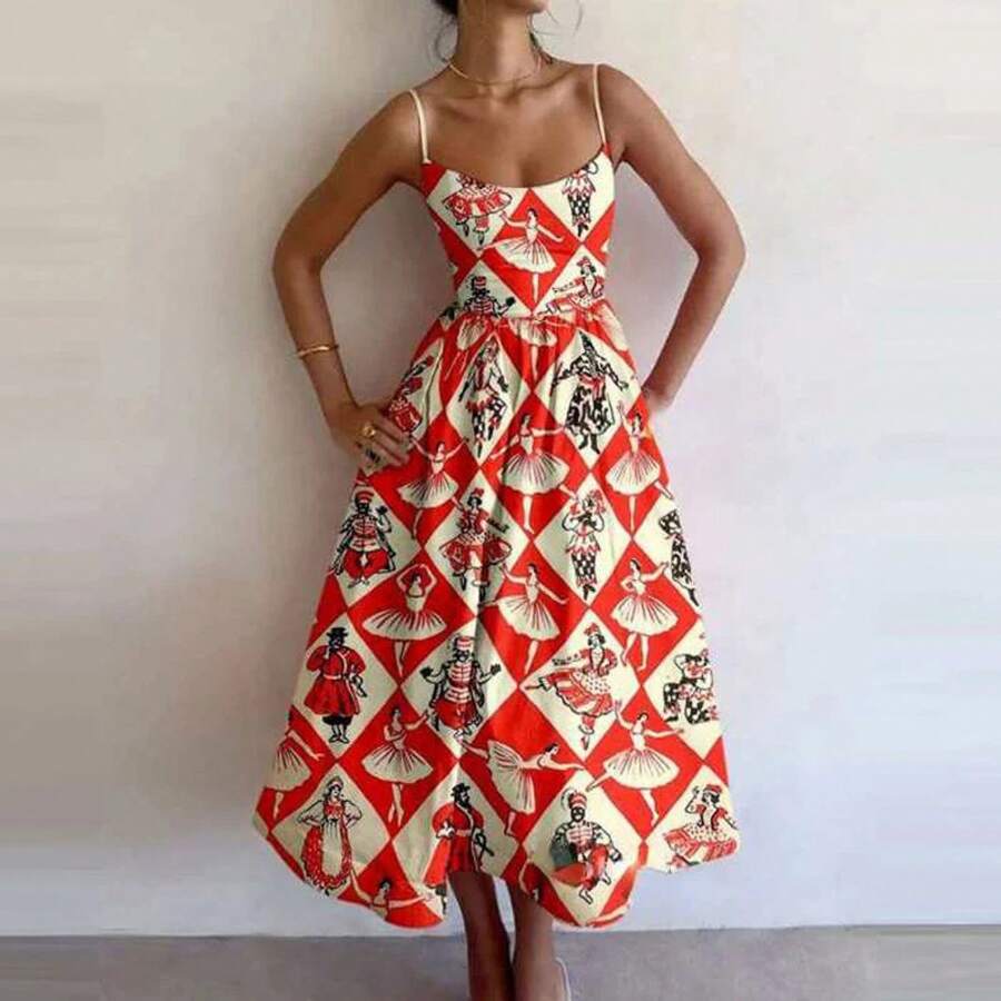 Timeless Draped Maxi Dress - Refined Silhouette & Flowy Texture - 橙色印花 - 查看 1