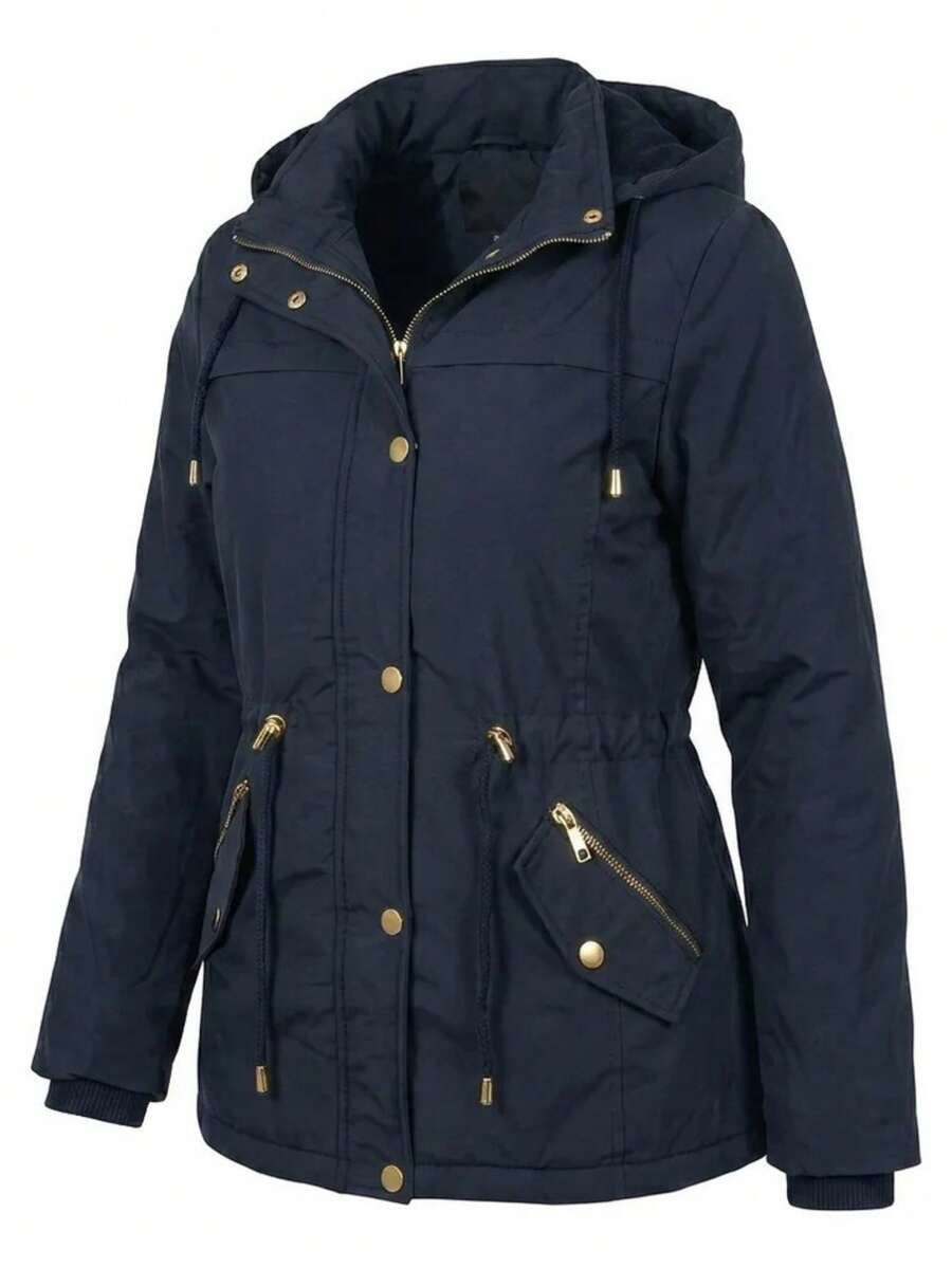 Sobretudo Feminino Forro Térmico Plus Size Inverno Elegante - Azul Marinho - Visão 1