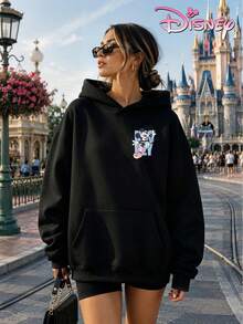 Disney Women's Hooded Sweatshirt, Unisex Sweatshirt, Color-Blocked Mickey Mouse Waving Sweatshirt With Large Lettering. - 黑色 - 查看 3