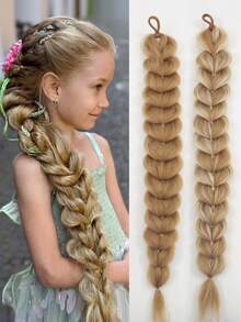 1pc Fashion Synthetic Ponytail With Elastic Hair Tie Golden/Brown Braiding Ponytail Hair Extensions Hair Accessories For Kids, Halloween - Multicolor - View 2