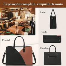 Women's Waterproof Tricolor PU Leather Office Tote Bag, Fits 15.6" Laptop, Detachable Strap, Stylish Design, Ideal For Office, Meetings, Shopping, Air Travel And Everyday Use - 黑色 - 查看 6