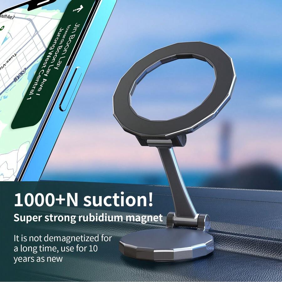 Soporte magnético fuerte de aleación de zinc para teléfono de coche con placa magnética, soporte plegable de navegación para teléfono - Gris Oscuro - Ver 1