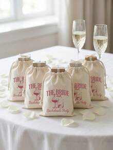 12pcs Bridal Club Bachelorette Party Drawstring Bags, Cocktail Glass Print Natural Linen Gift Bags, Reusable Bridesmaid Gift Bags, Suitable For Bridal Shower, Bridesmaid Gifts And Bachelorette Party Supplies - View 7