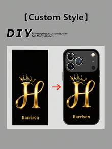 1 Peça Capa de Telemóvel Personalizada com Nome, Padrão de Coroa de Strass de Luxo, TPU Líquido com Borda Completa + Vidro Temperado, À Prova de Choques e Riscos, Compatível com Apple 17 ProMax/16 ProMax/15 Pro/14 Plus/13 Pro/12 Pro Max/11/Xs Max/8/7/6 Plus, S24 Ultra/S25 Ultra, Compatível com Redmi/Phone, Versão Internacional, Não a Versão Doméstica - Preto 2 - Ver 7