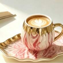 1 Set Leaf-Shaped Ceramic Coffee Cup And Saucer Set With Teacup, Heat-Resistant Handle And Leaf-Shaped Saucer, Dishwasher , Suitable For Afternoon Tea, Desserts And Espresso, Also As A Gift Set Or Back To School Gift - Multicolor - View 8