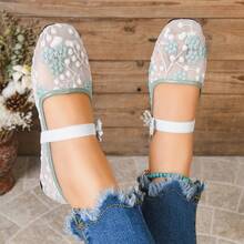 1 Pair Beach Bow Elegant Fashion Vacation Floral Flat Shoes Wedding Party Beach Spring Summer Ballet Shoes - Lime Green - View 2