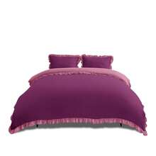 VELVETIO Luxury Kendrick Frill Duvet Cover Set Reversible Bedding Set Soft Smooth Lightweight Microfiber Polyester With Matching Pillow Cases Elegant Ruffle Edge Plain Design Single Double King - Rosa Mulbury - Ver 1
