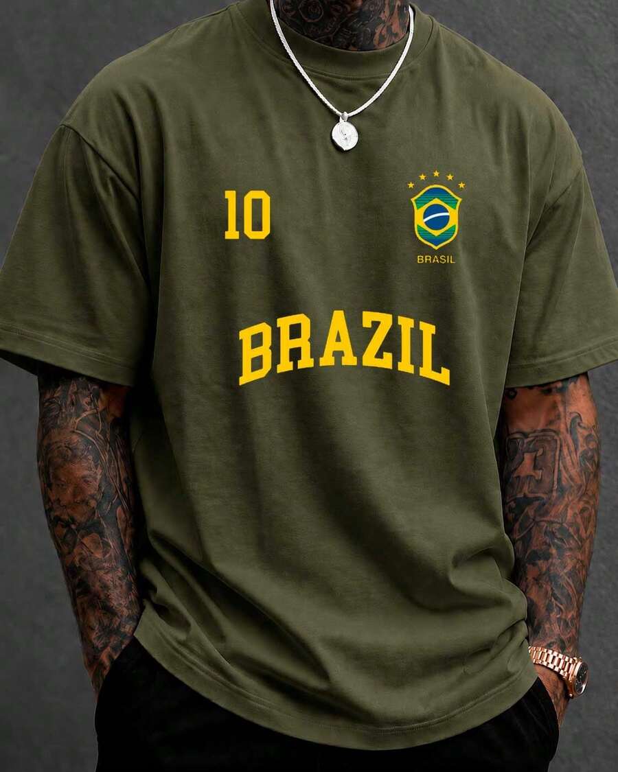Printed T-Shirt Blouse Brazil Urban Fashion Plus Size S To 5XL And Children's - Army Green - View 1