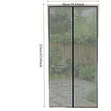 Puerta de Malla Magnética Potente - Entrada Libre de Manos, Diseño Resistente a Insectos de Malla Duradera, Adecuada para Puerta Principal, Puerta Trasera y Puerta del Patio - Patrón de Rayas Verticales, Material de Tela Suave - Poliéster negro - Ver 5