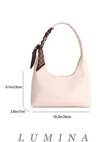 1pc Brown/White Summer Minimal Women's Shoulder Bag With Scarf, Vintage Crescent Hobo Bag Leather Bags Women Carteras Para Mujer - 彩色 - 查看 9