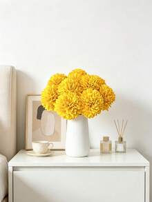 5pcs Artificial Spherical Chrysanthemum, Suitable For Spring, Summer, Wedding, Home, Kitchen, Restaurant, Room Decor, Bedroom Decor, Bathroom, Holiday And Birthday Party Supplies, Outdoor Garden Decor, Valentine's Day Gift - Yellow - View 5