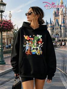 Disney Women's Hooded Sweatshirt, Unisex Sweatshirt, Colorful Letter Toy Story Collaboration Sweatshirt With Heart And Balloon Print. - Black - View 3