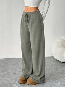 Women's Athletic Pants: Loose Fit, Solid Color, Ribbed Style. Ideal For Running, Going Out, Or Lounging At Home. Suitable For All Seasons And Machine Washable. - 綠色軍團 - 查看 4