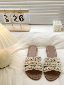 Sandalias planas de estilo francés para mujer, diseño decorativo con encanto único, estilo de citas, resaltando la elegancia y el encanto suave, opción de verano, mostrando el gusto y estilo personal. - Marrón - Ver 2
