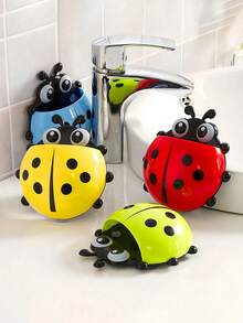 Toothbrush Holder, Ladybug Pattern Toothbrush Holder, Wall-Mounted Toothbrush Storage Rack, Suction Cup Bathroom Storage Box, Multi-Functional Toothpaste And Toothbrush Holder, Wall-Mounted Makeup Brush And Comb Storage Rack - Multicolor - View 8